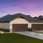 Duplex in Texas by TwoTen Communities with sunset sky behind it